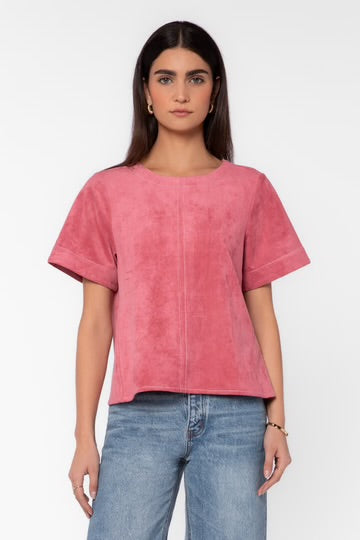 Velvet Heart Juliette Short Sleeve Suede Top In Berry