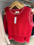 Day + Moon Red Cross Stitching Sweater and Top Set