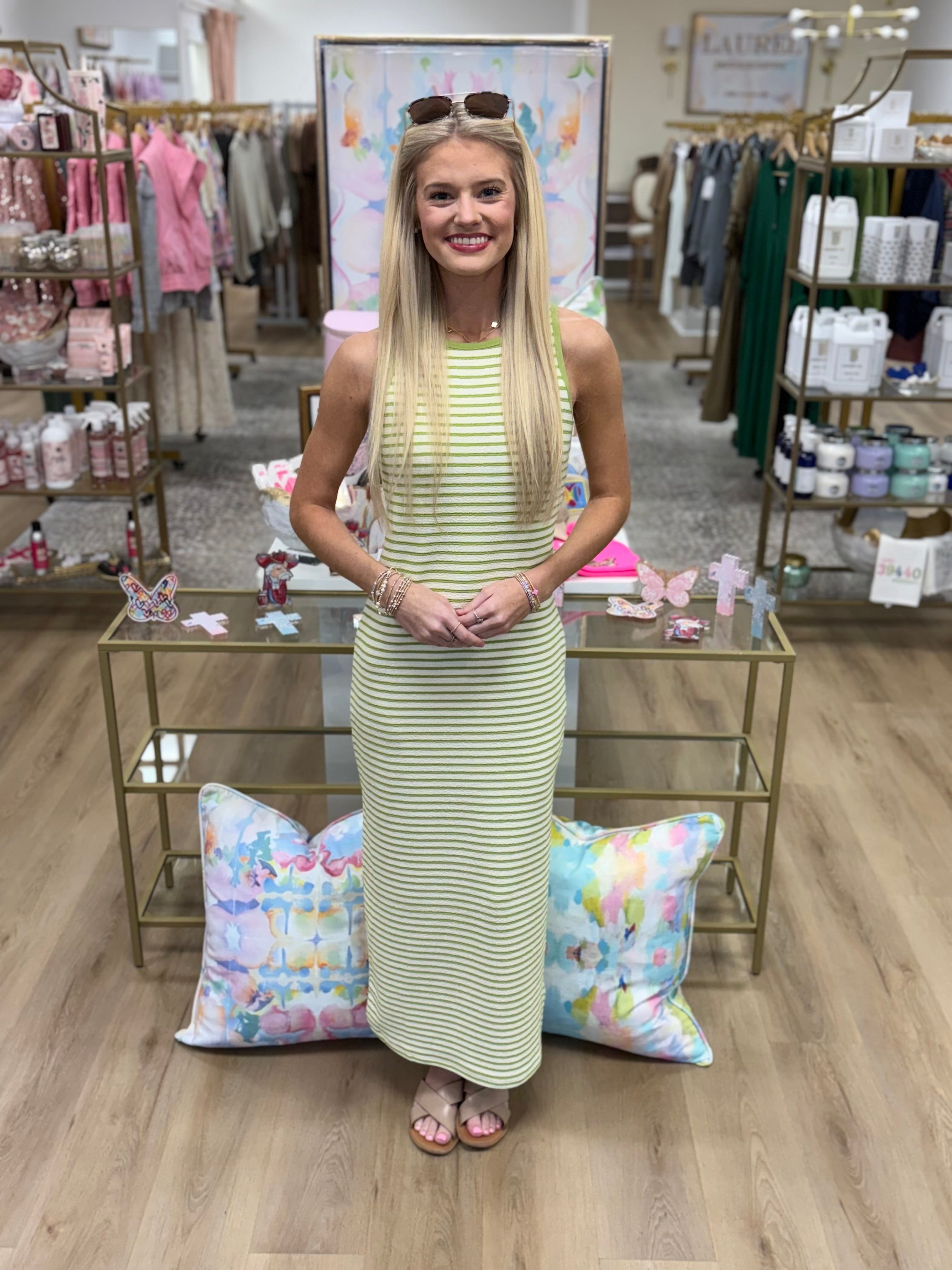 Karlie Stripe Knit Green Dress