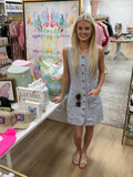 Karlie Denim Stripe Button Sleeveless Shift Dress