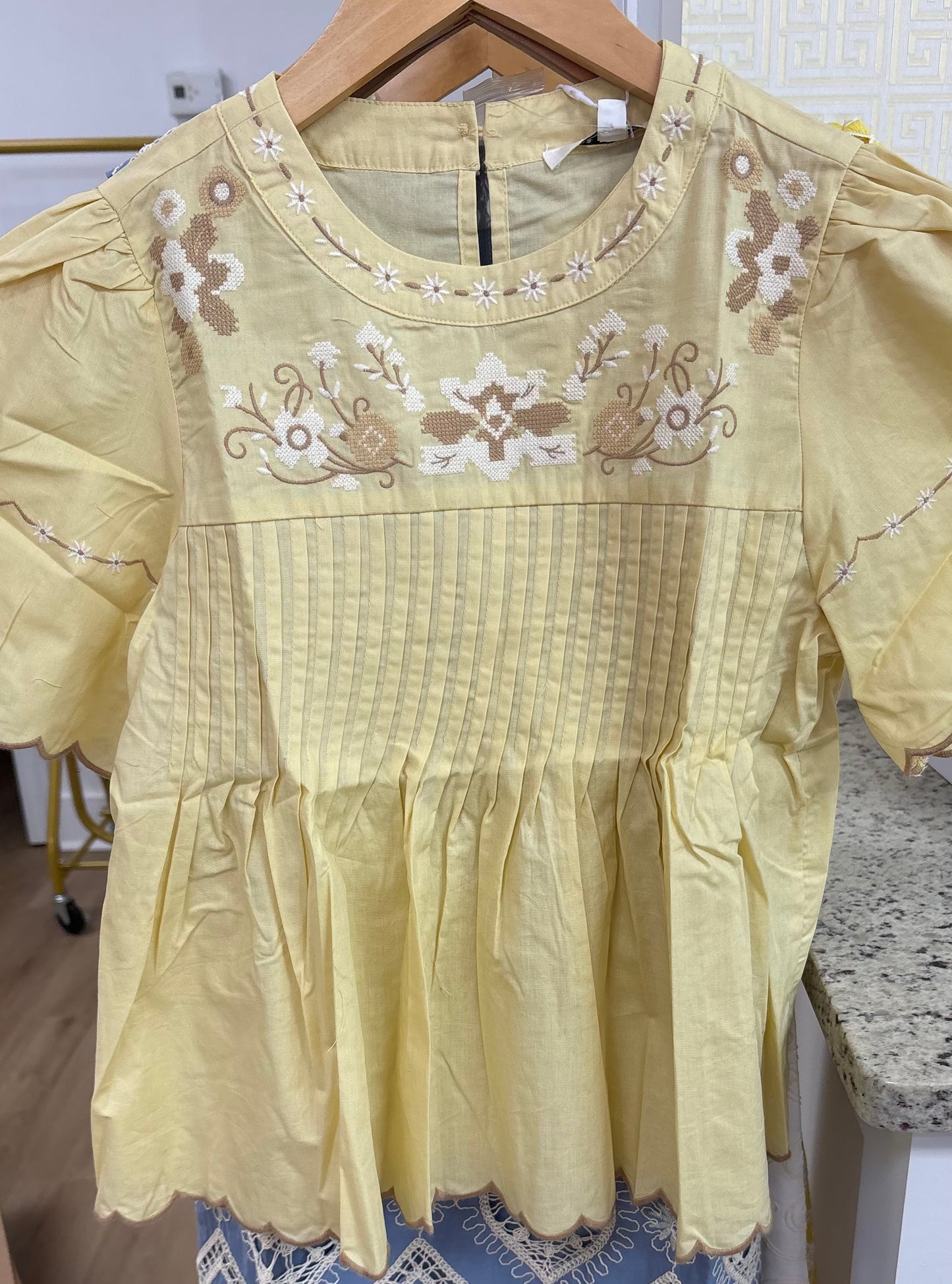 Zoe and Claire Yellow Pleated Top