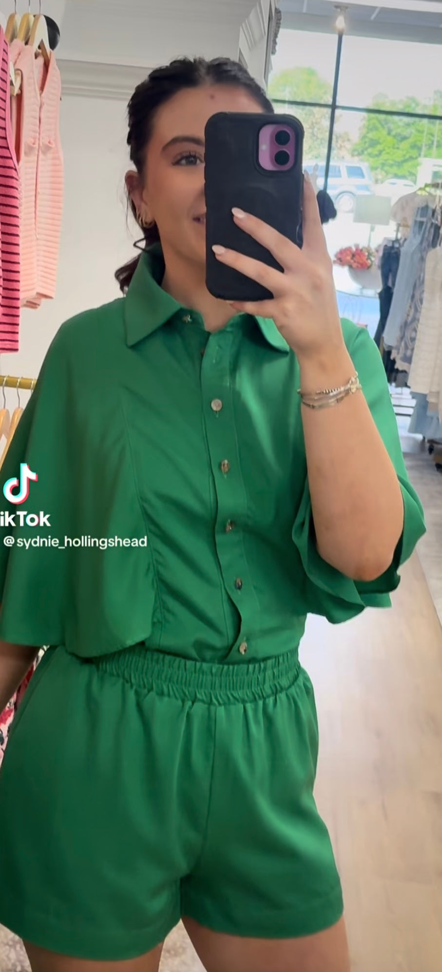 Ciebon Kelly Green Elastic Smocking Short Set