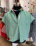 Karlie Stripe Poplin VNeck Collar Top