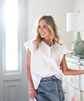 Karlie Solid White Poplin Bubble Sleeve Top