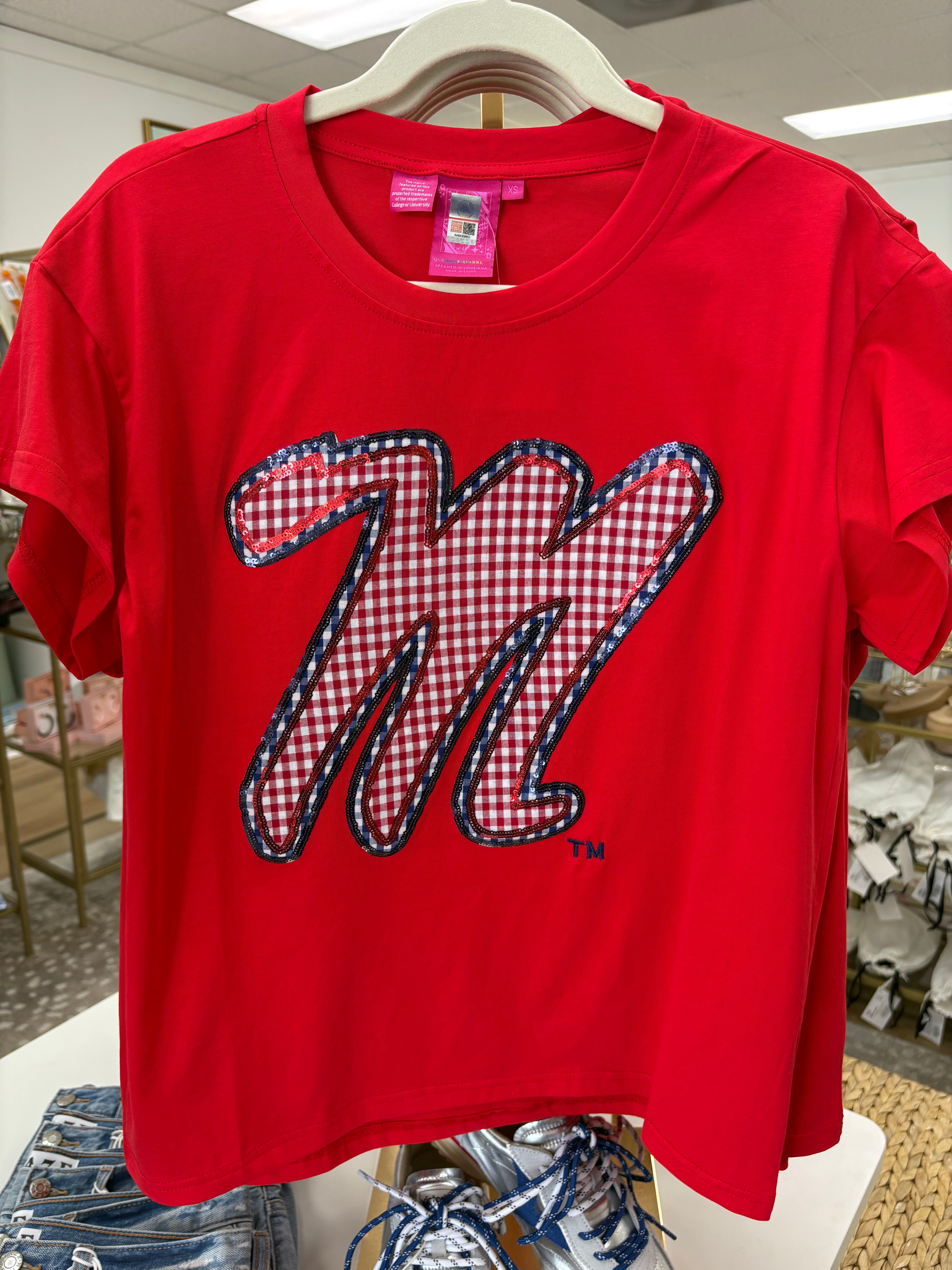QOS Ole Miss Gingham Red Tee