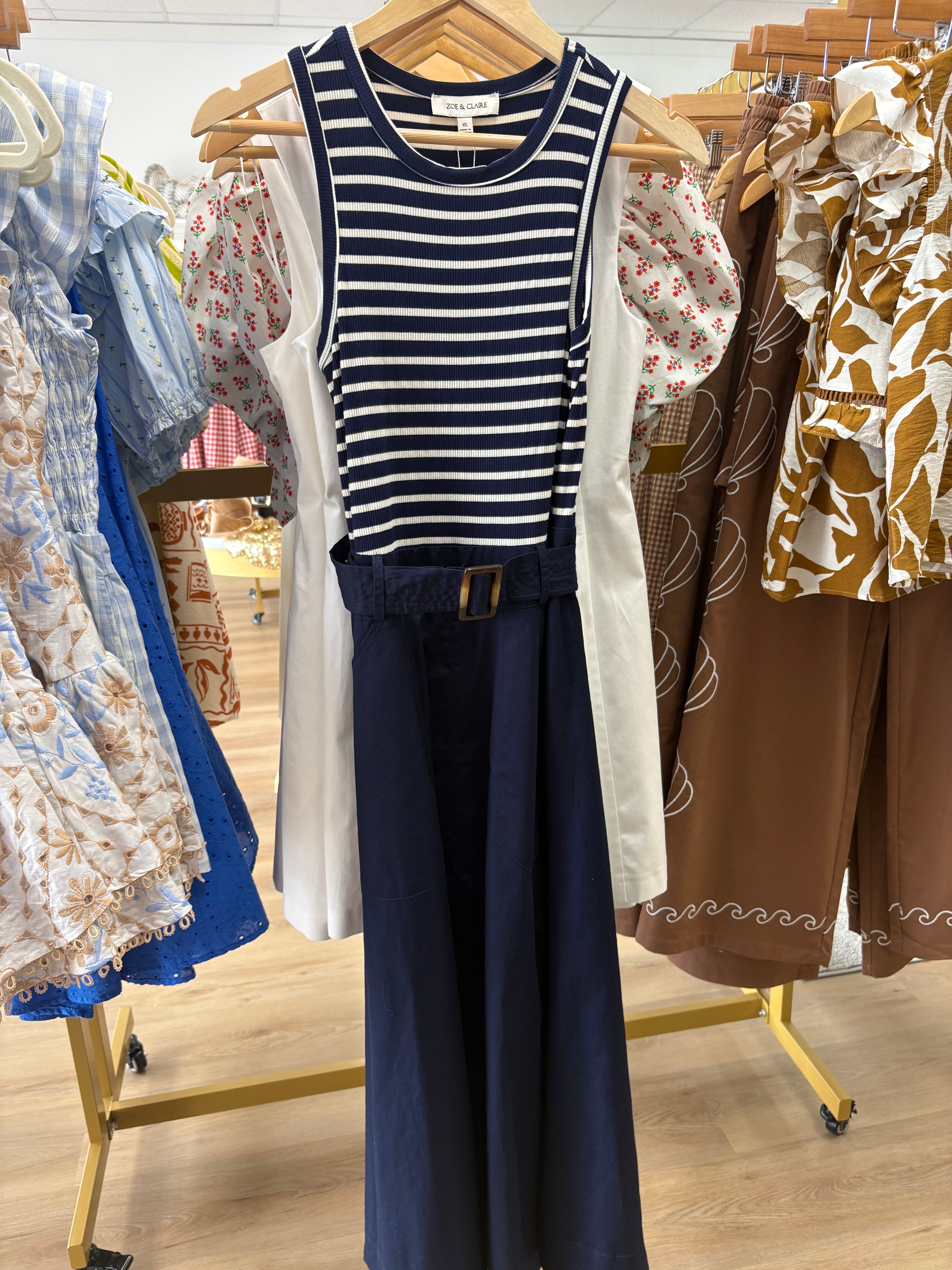 Zoe and Claire Navy and White Stripe Sleeveless Dress