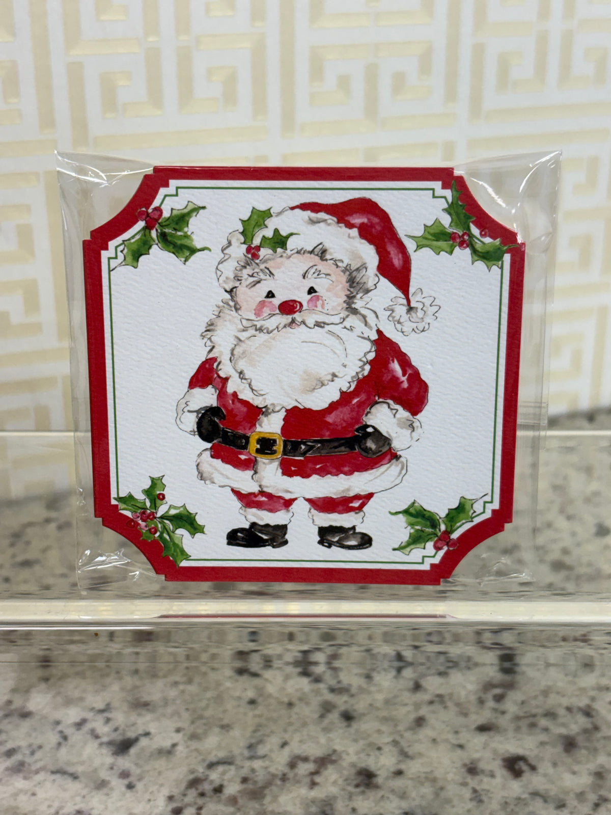 Rosanne Beck Handpainted Santa Die-Cut Coaster
