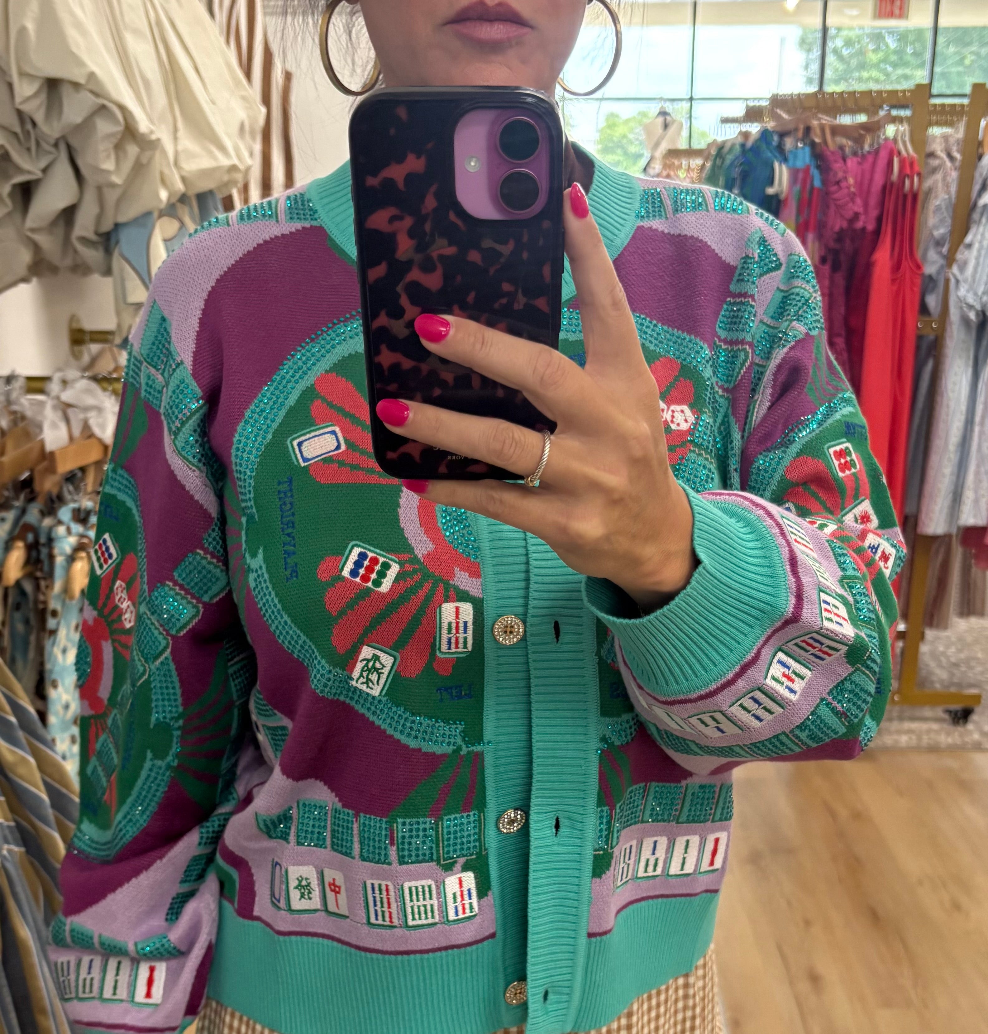 QOS Multicolored Mahjong Button Up Cardigan
