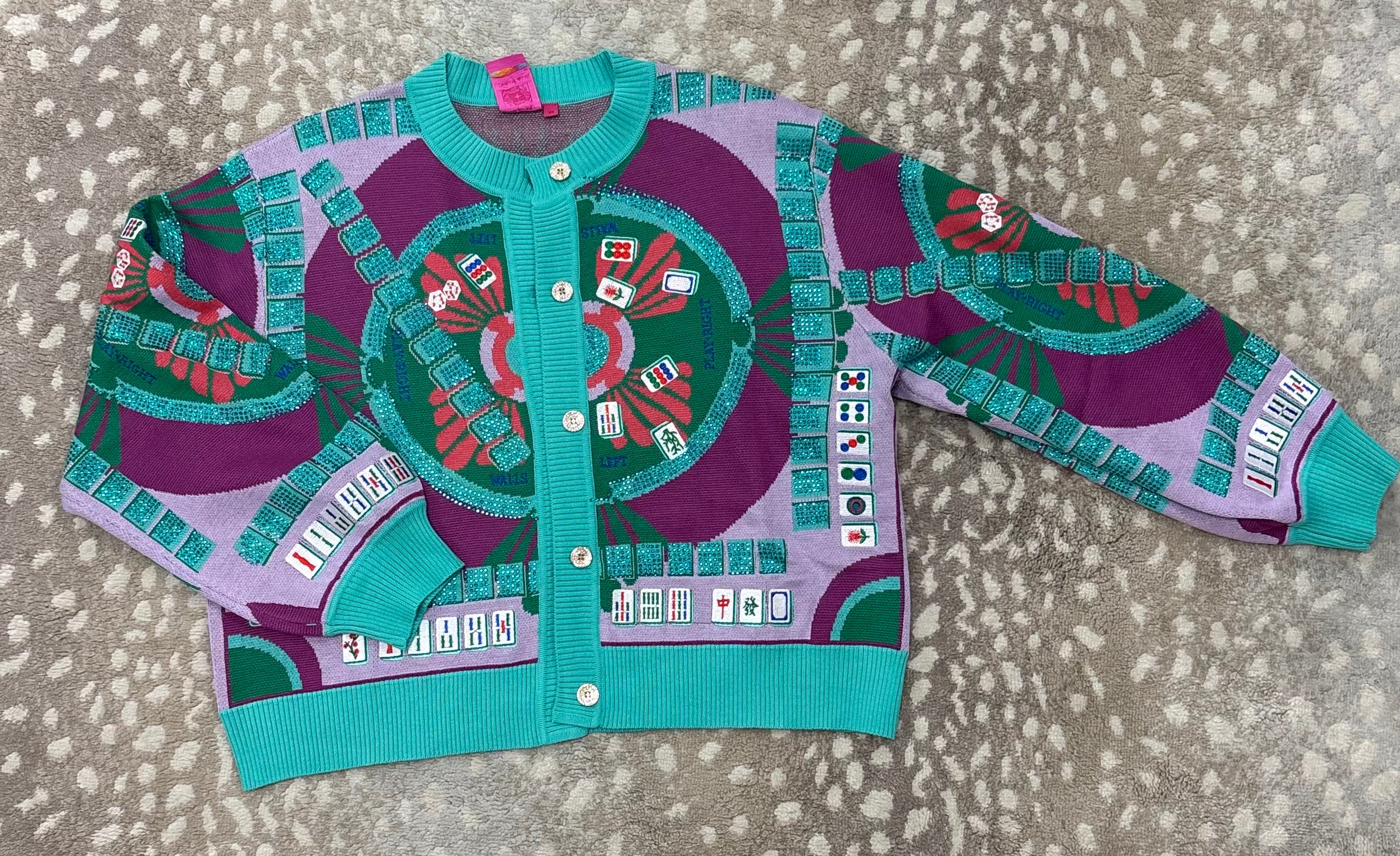 QOS Multicolored Mahjong Button Up Cardigan