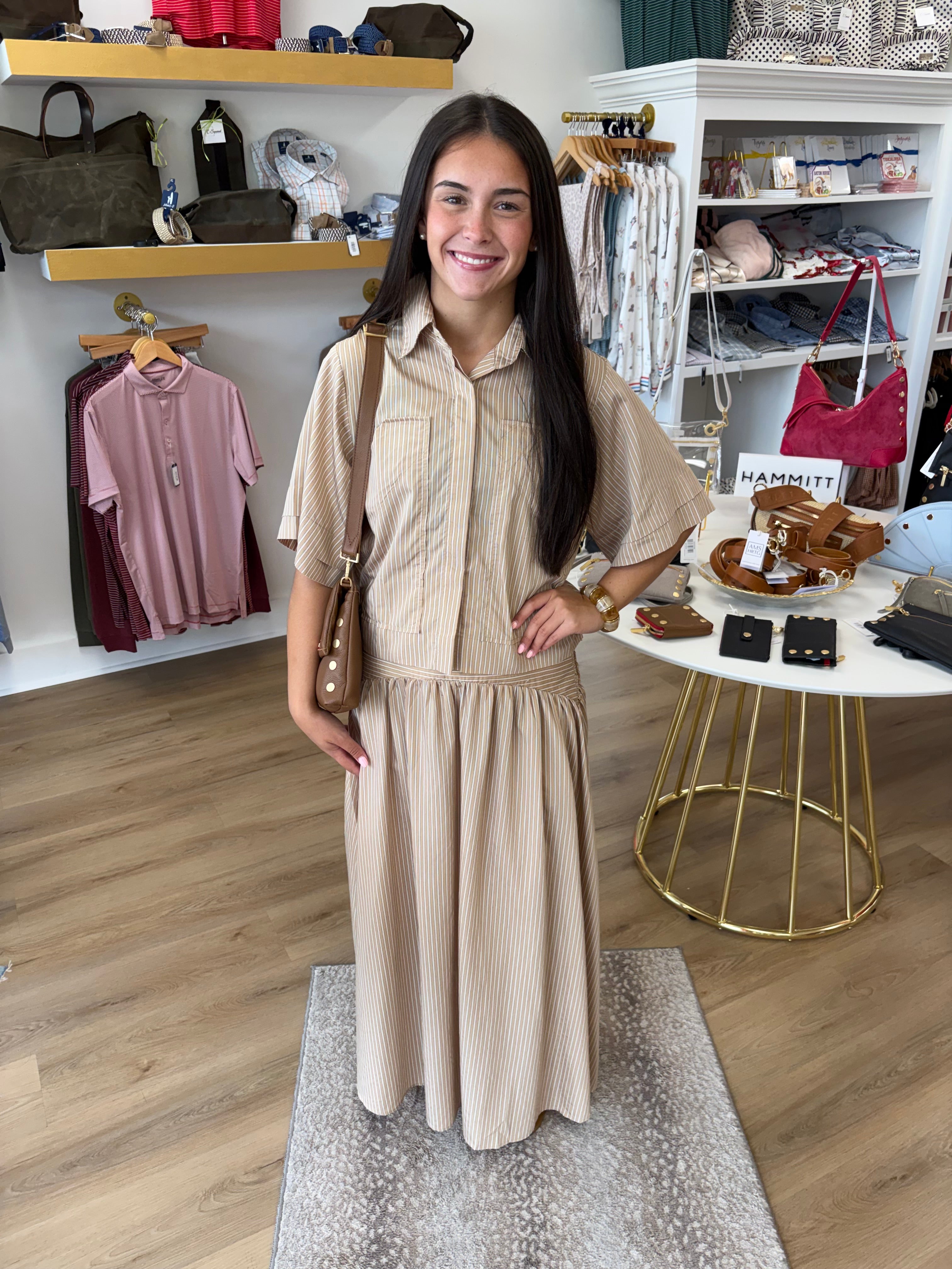 ELAN Tan Stripe Maxi Skirt