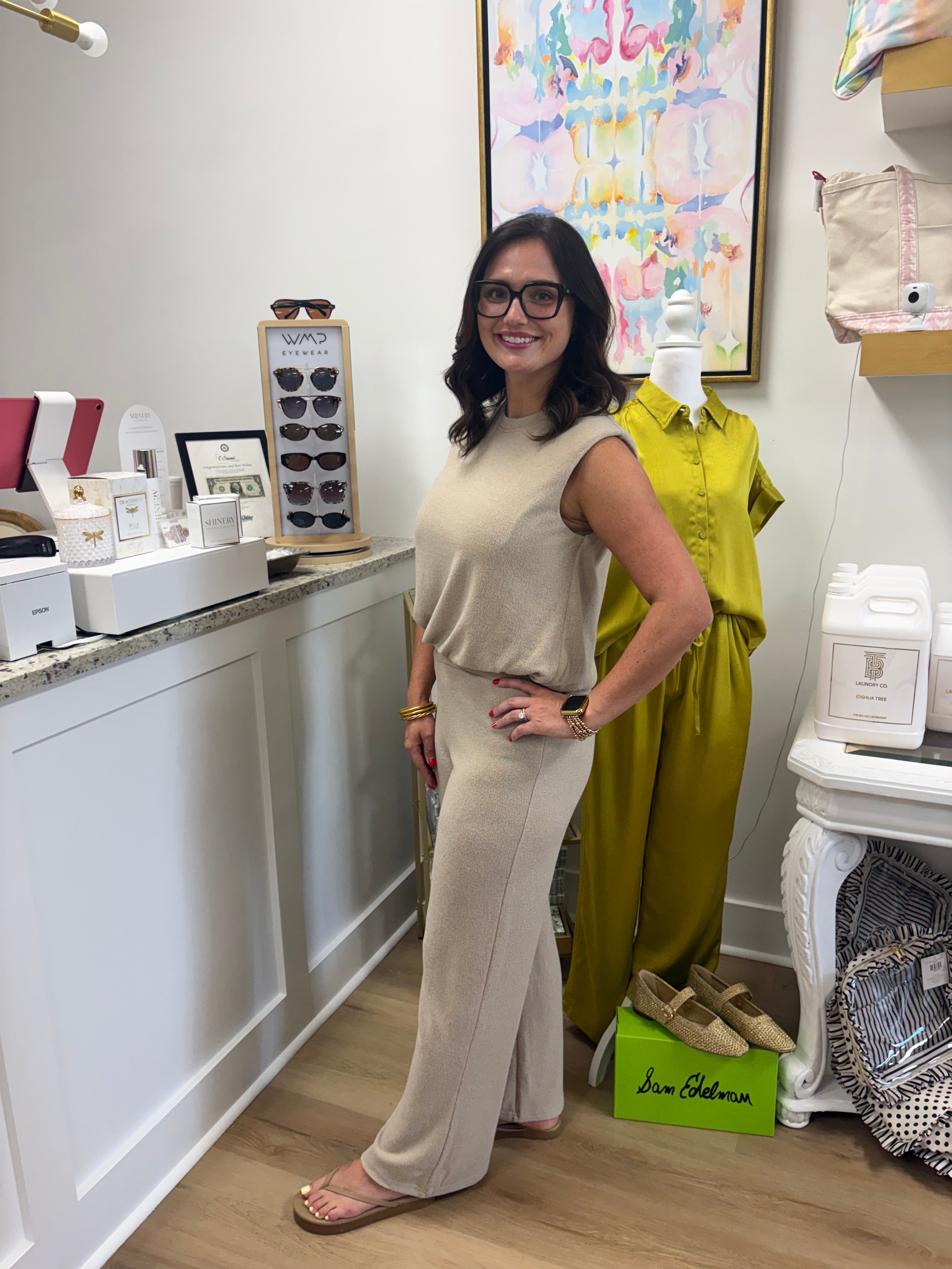 Sage the Label Bubble Tank and Knit Pant Set in Heather Taupe