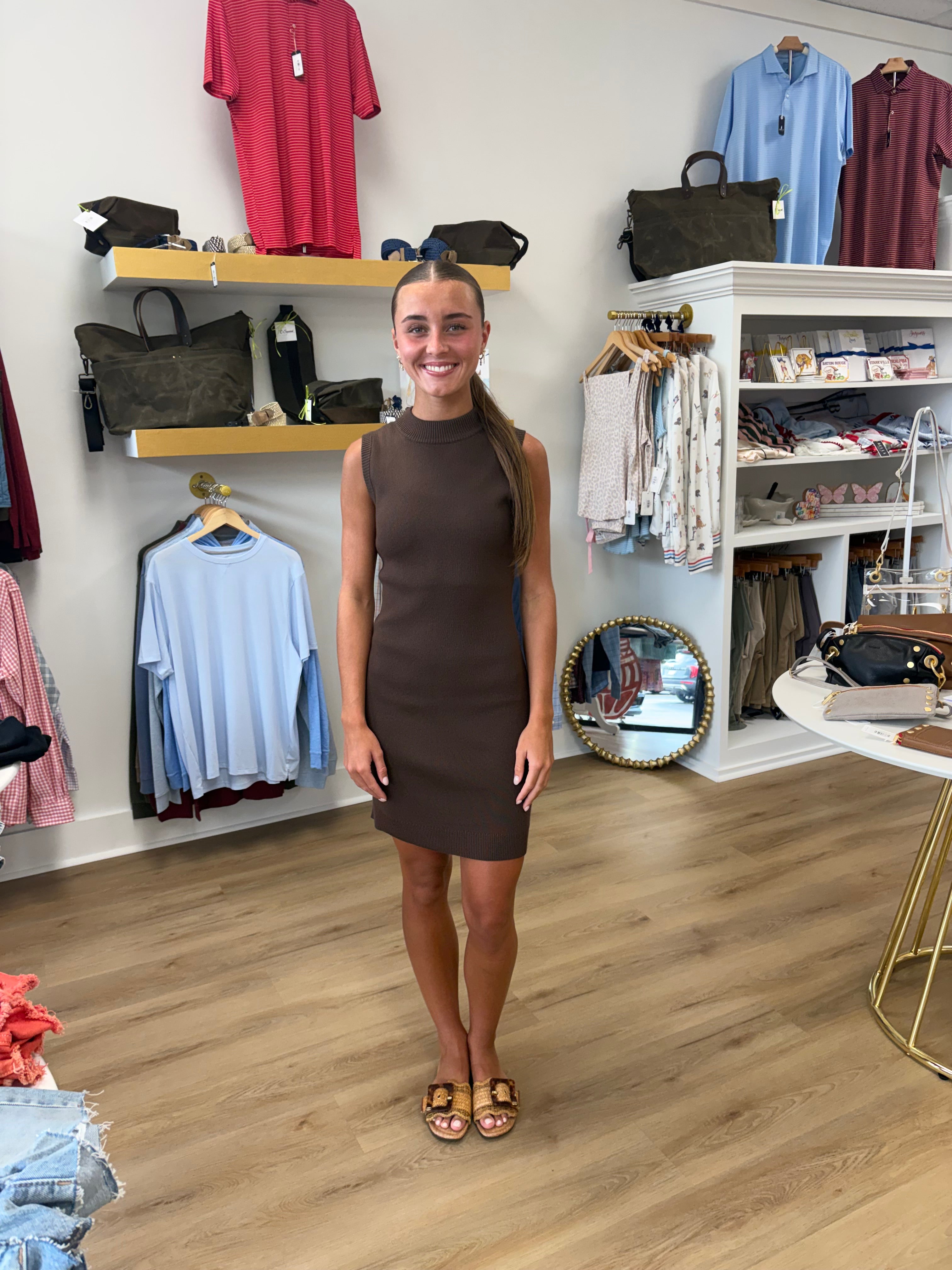 Sadie and Sage Going Places Mini Brown Dress