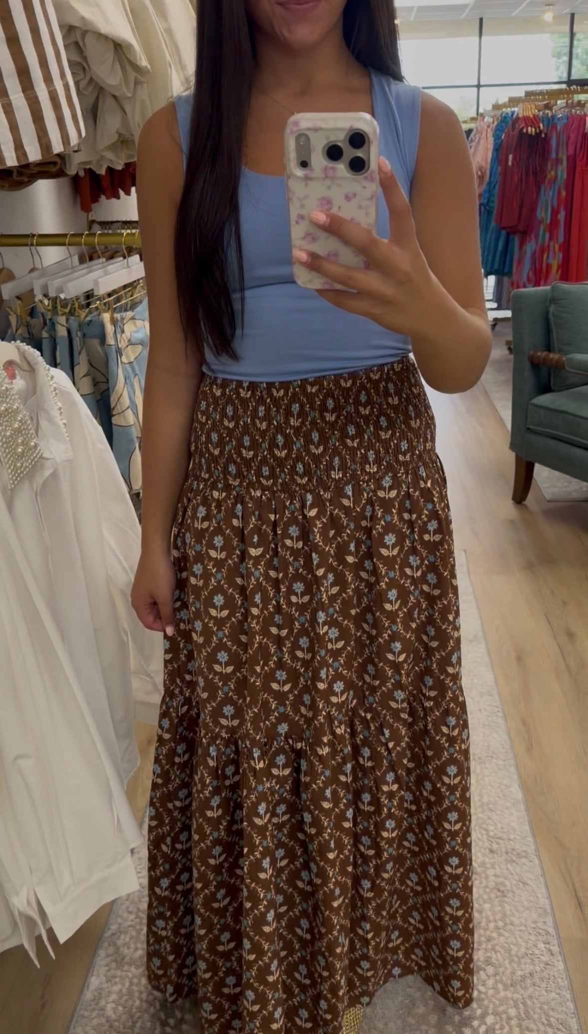 Karlie Floral Smock Tier Maxi Skirt