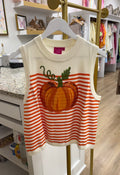 QOS Ivory and Orange Striped Pumpkin Knit Tank