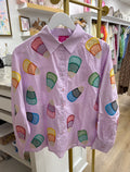 QOS Lavender Multi Gingham Candy Corn Top