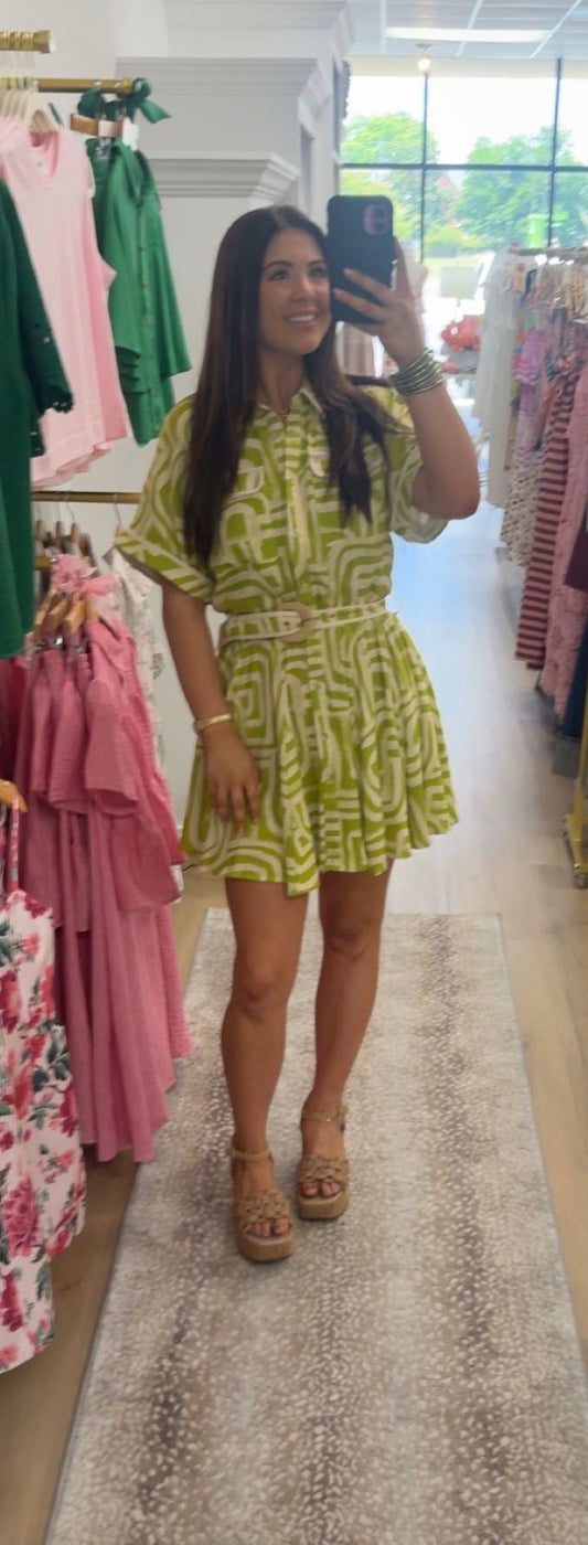 Sincerely Ours Matcha Maze Mini Dress
