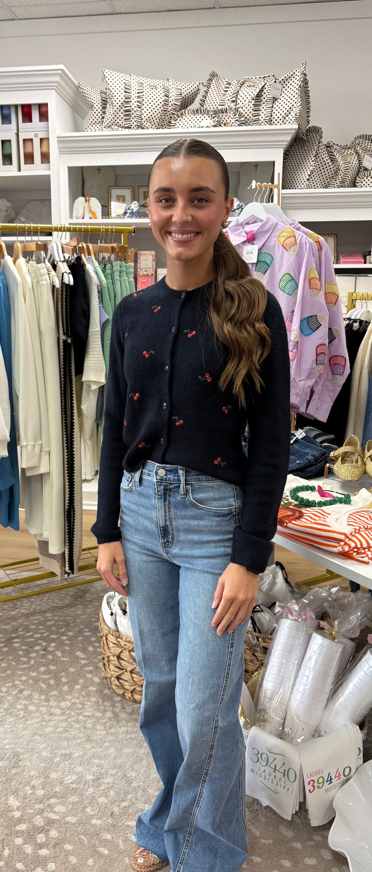 DAZE Navy Cherry Cardigan