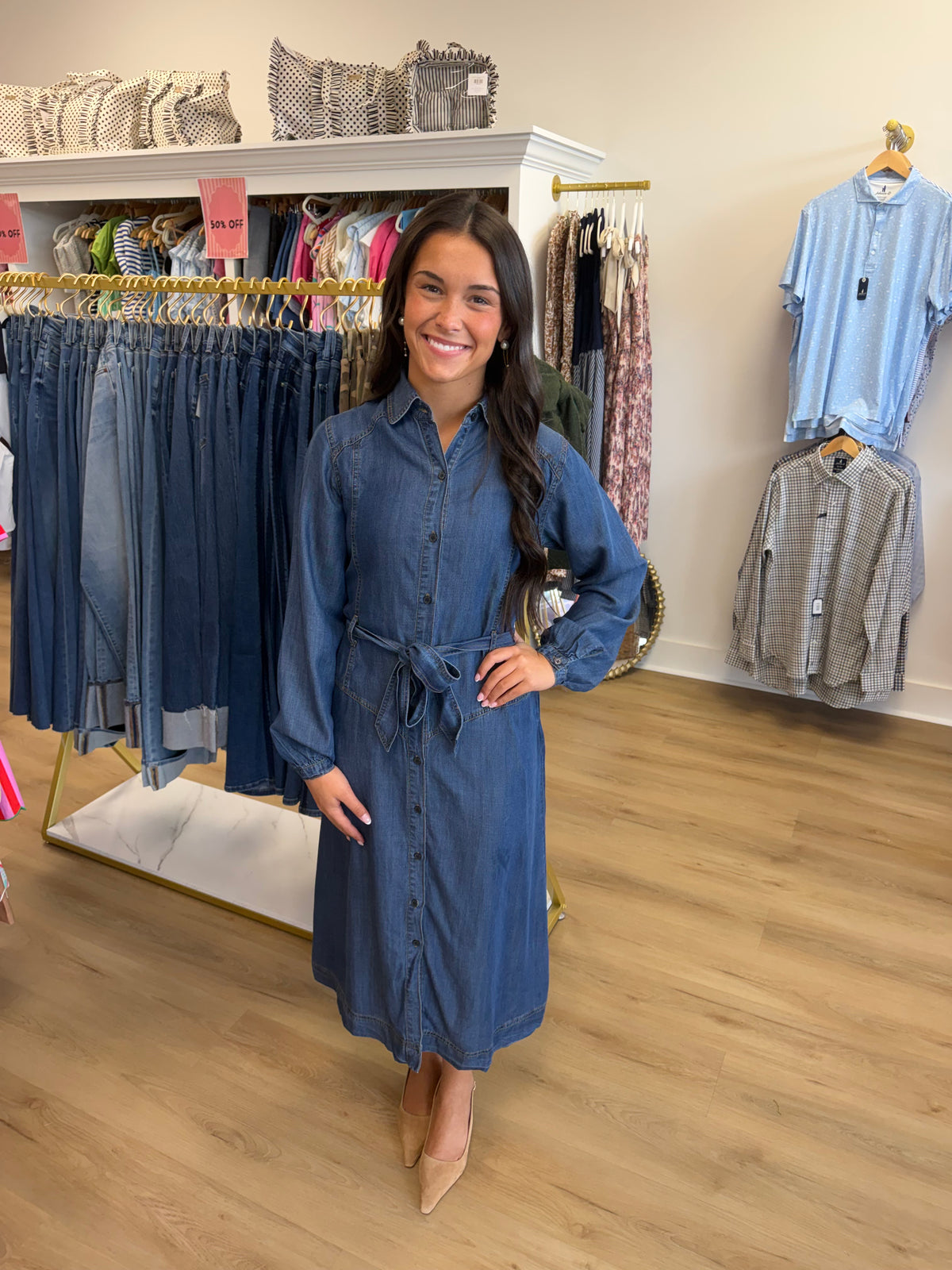 ELAN Diana Maxi Dress in Denim