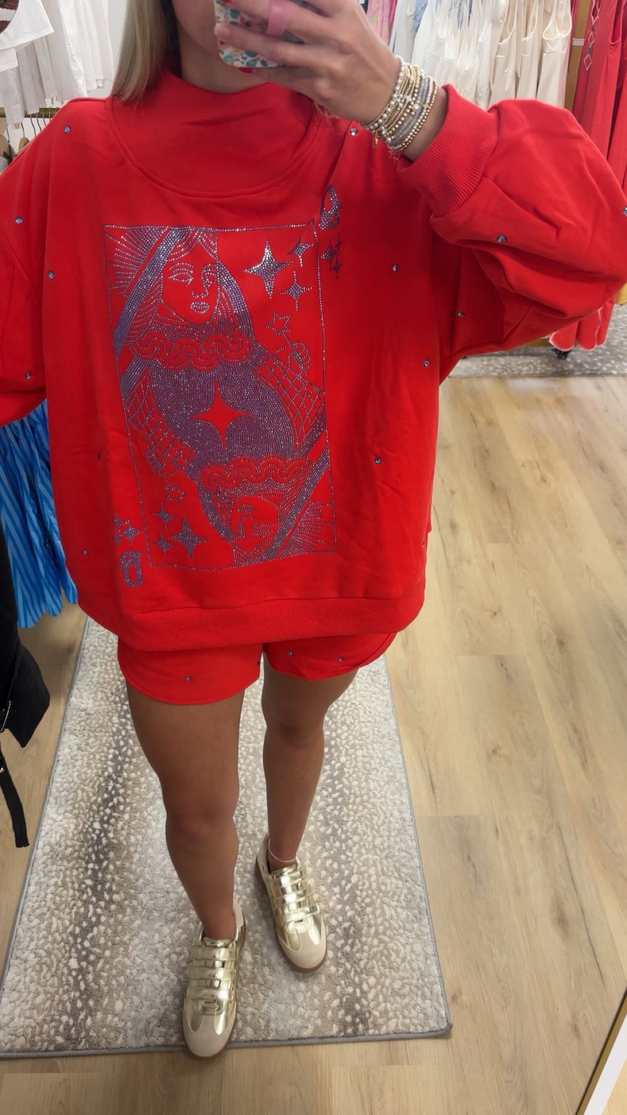 QOS Blue and Red Card Logo Mock Neck Sweatshirt