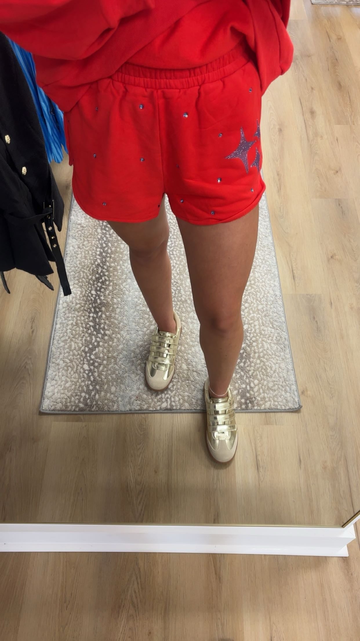 QOS Red and Blue Scattered Jewel Logo Shorts