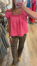 French Connection Cambria Puff Sleeve Top in Guava