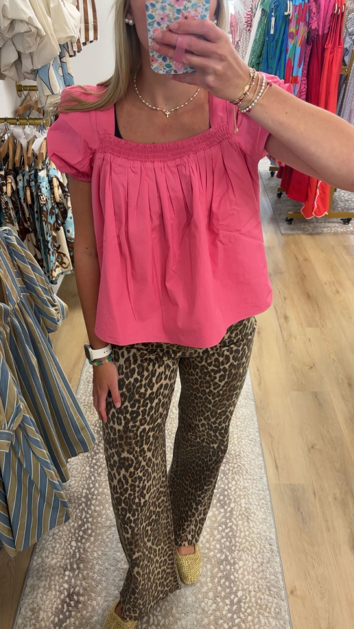 French Connection Cambria Puff Sleeve Top in Guava