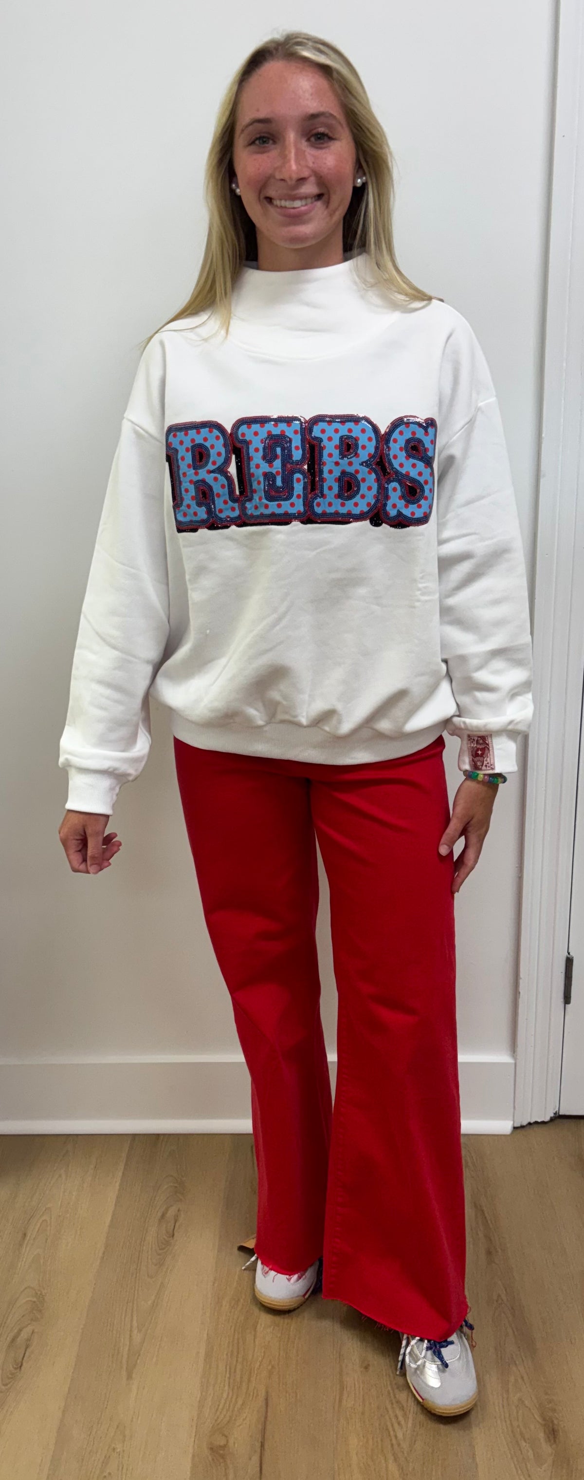 QOS REBS White Mock Neck Sweatshirt