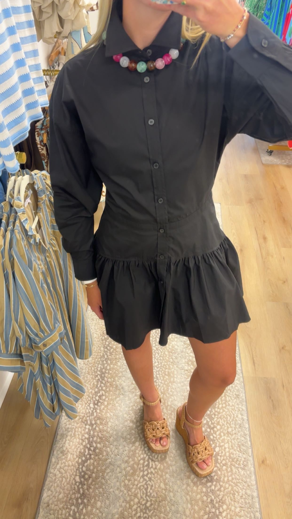 ELAN Black Button Down L/S Dress