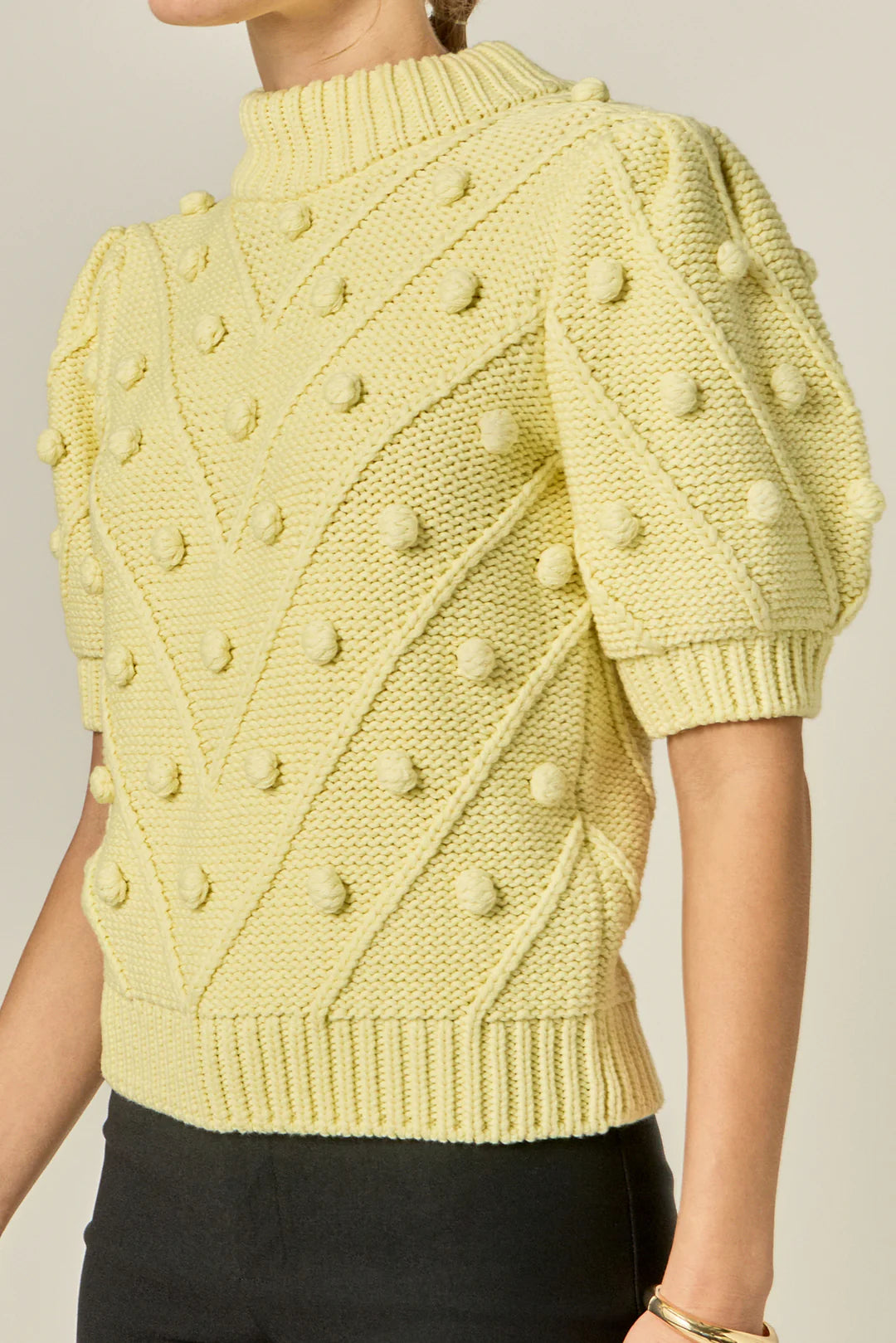 English Factory Pom Pom Puff Sweater Butter Yellow