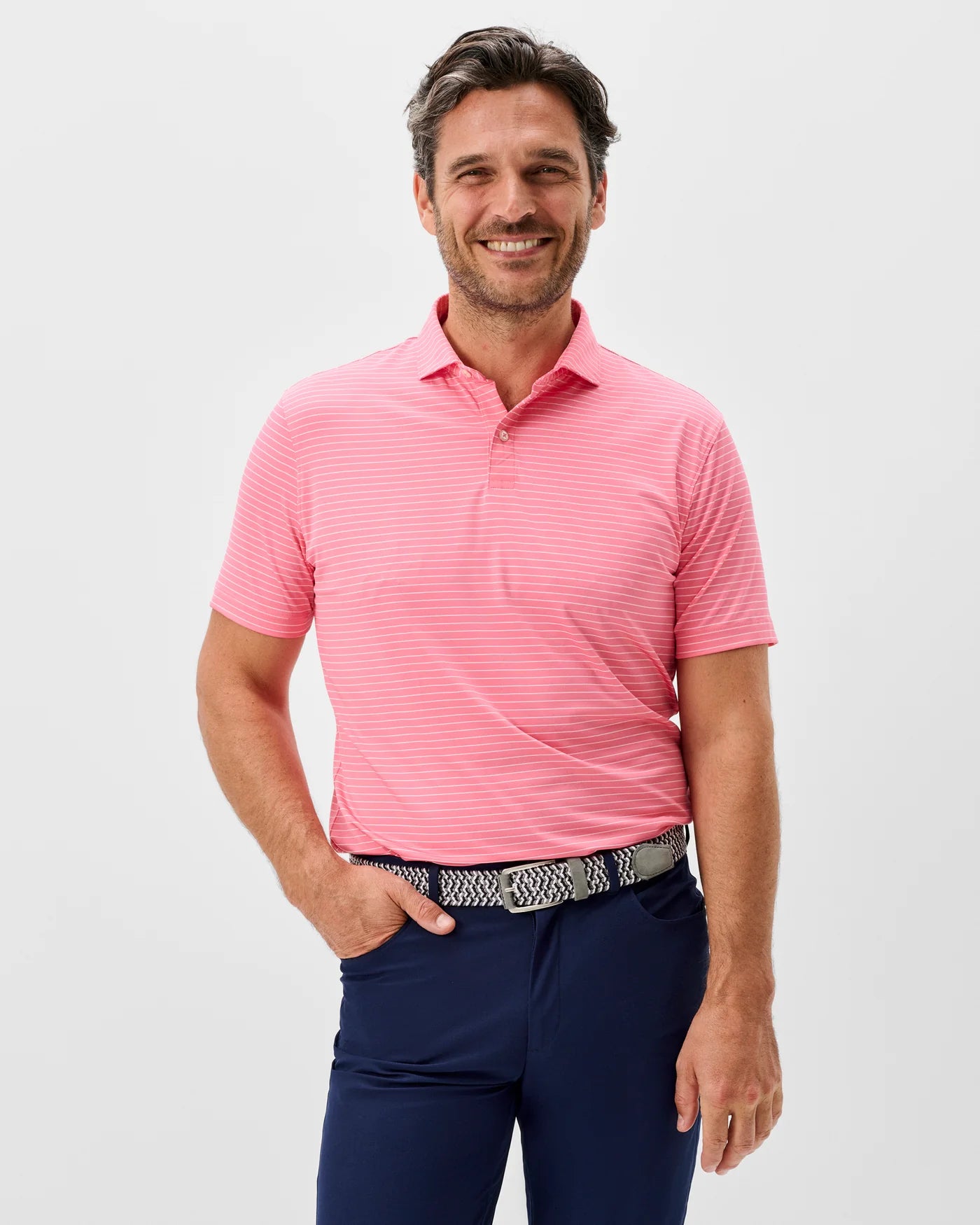 Johnnie O Beau Pink Stripe Polo