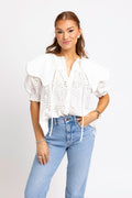 Karlie White Eyelet Novelty Collar Top
