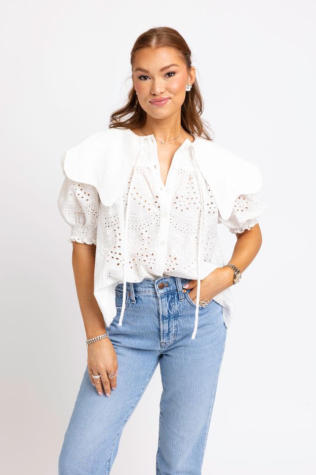 Karlie White Eyelet Novelty Collar Top