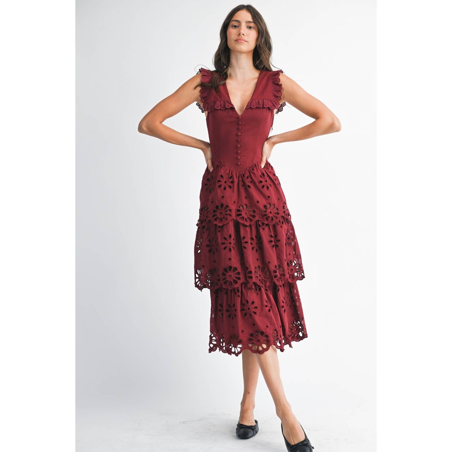 Camellia - COTTON LACE TIERED MIDI DRESS