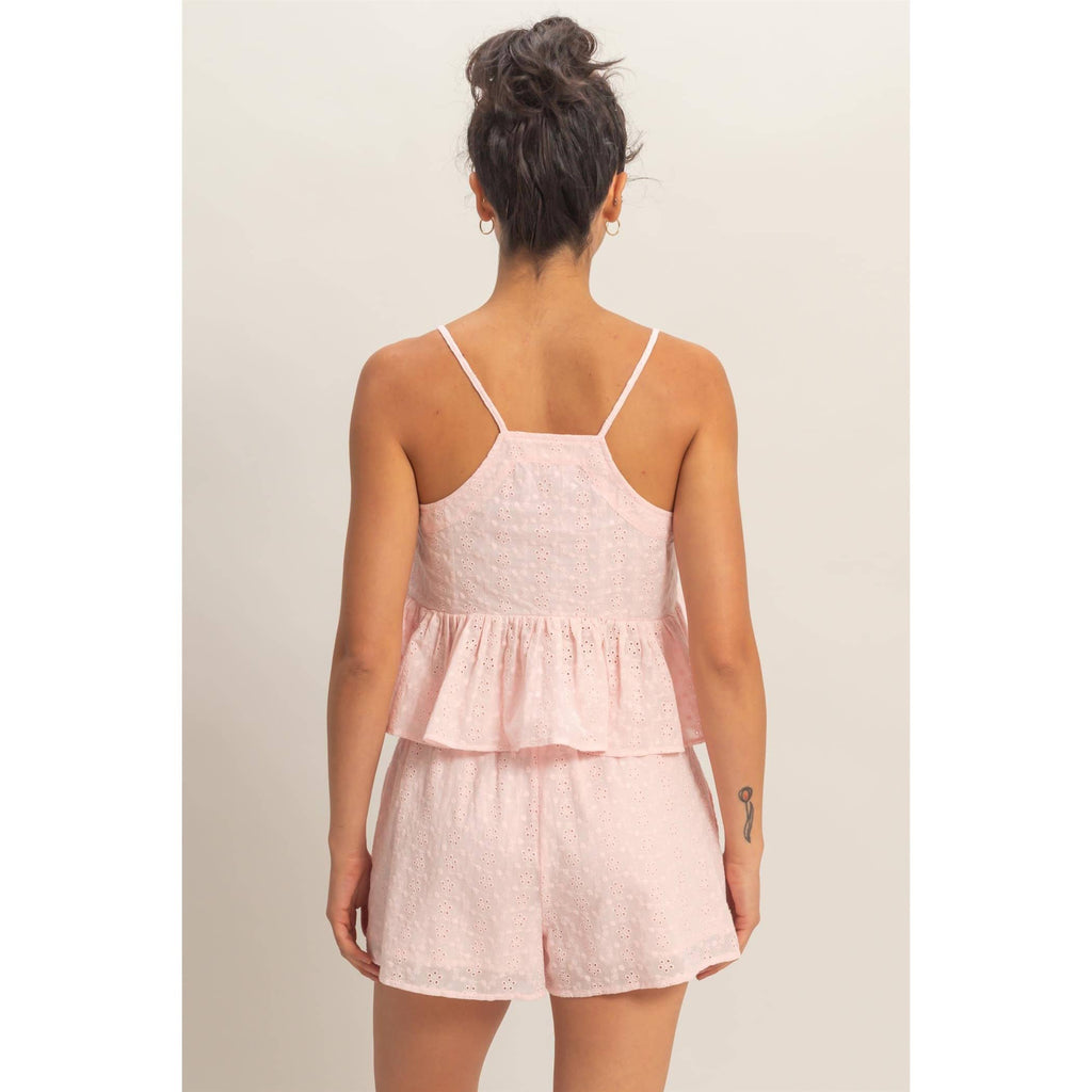 Double Zero - Eyelet Button Detail Peplum Top: RED