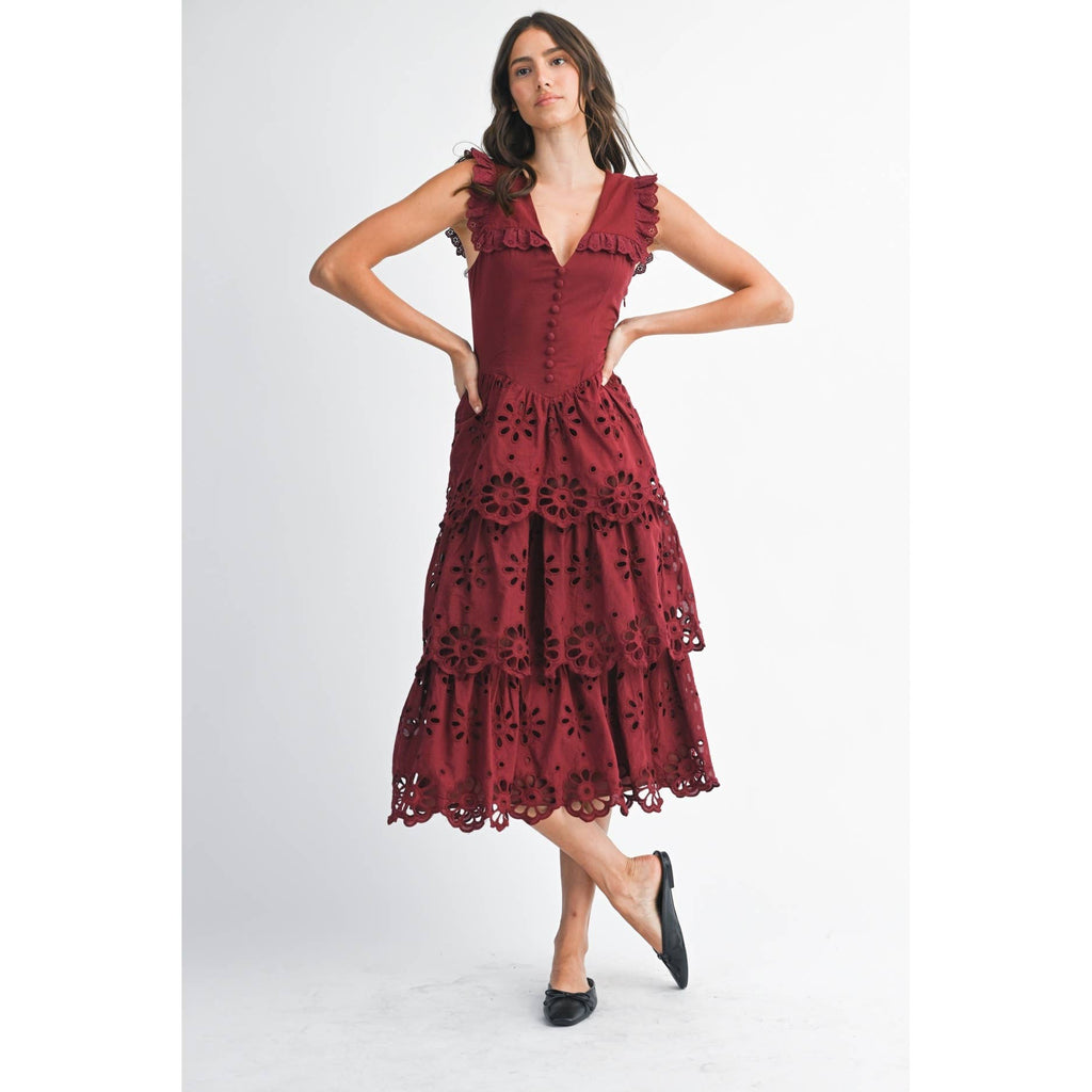 Camellia - COTTON LACE TIERED MIDI DRESS