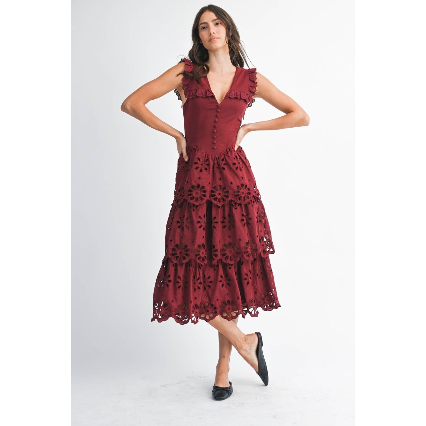 Camellia - COTTON LACE TIERED MIDI DRESS