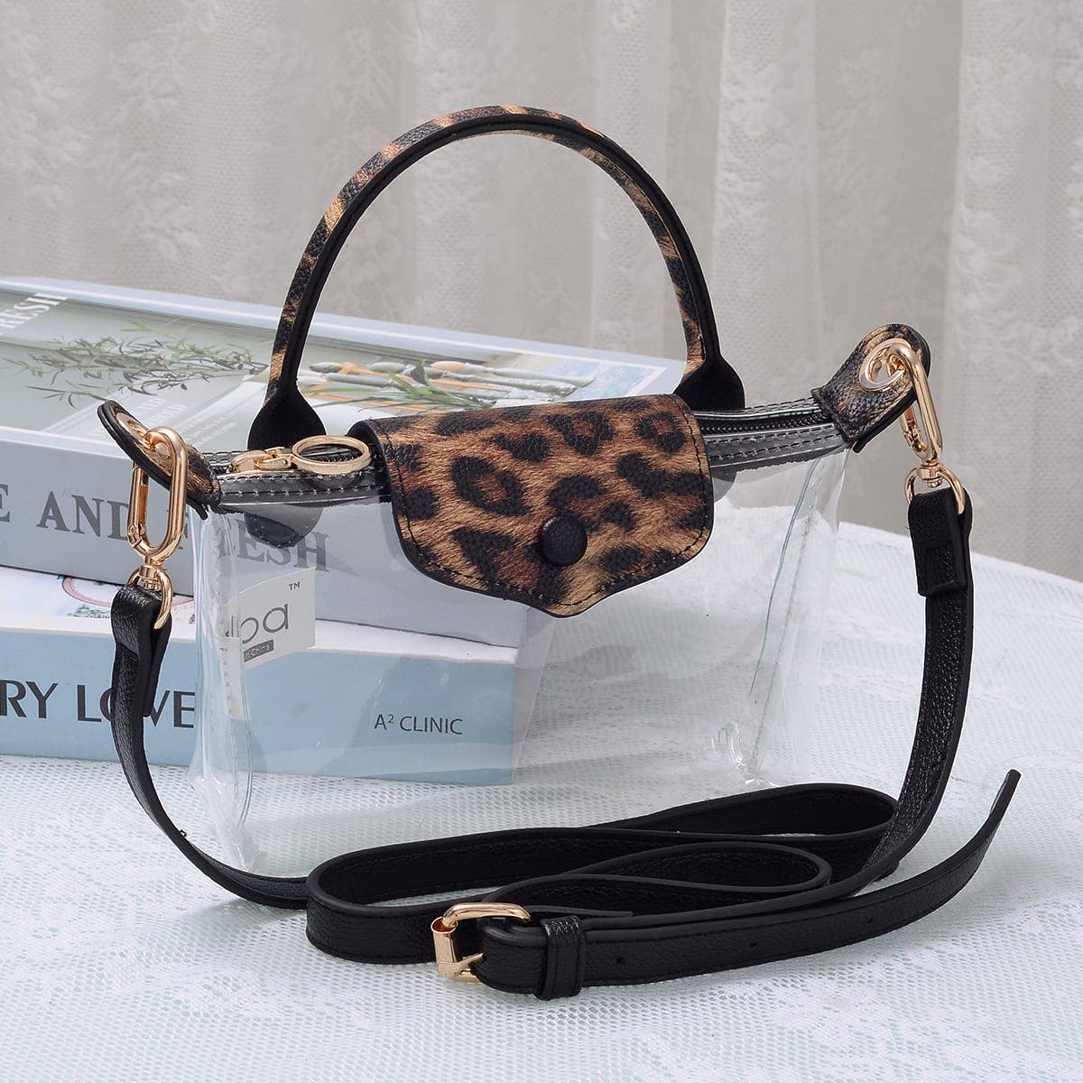 Gladys Clear Gameday Mini Crossbody Bag: Leopard