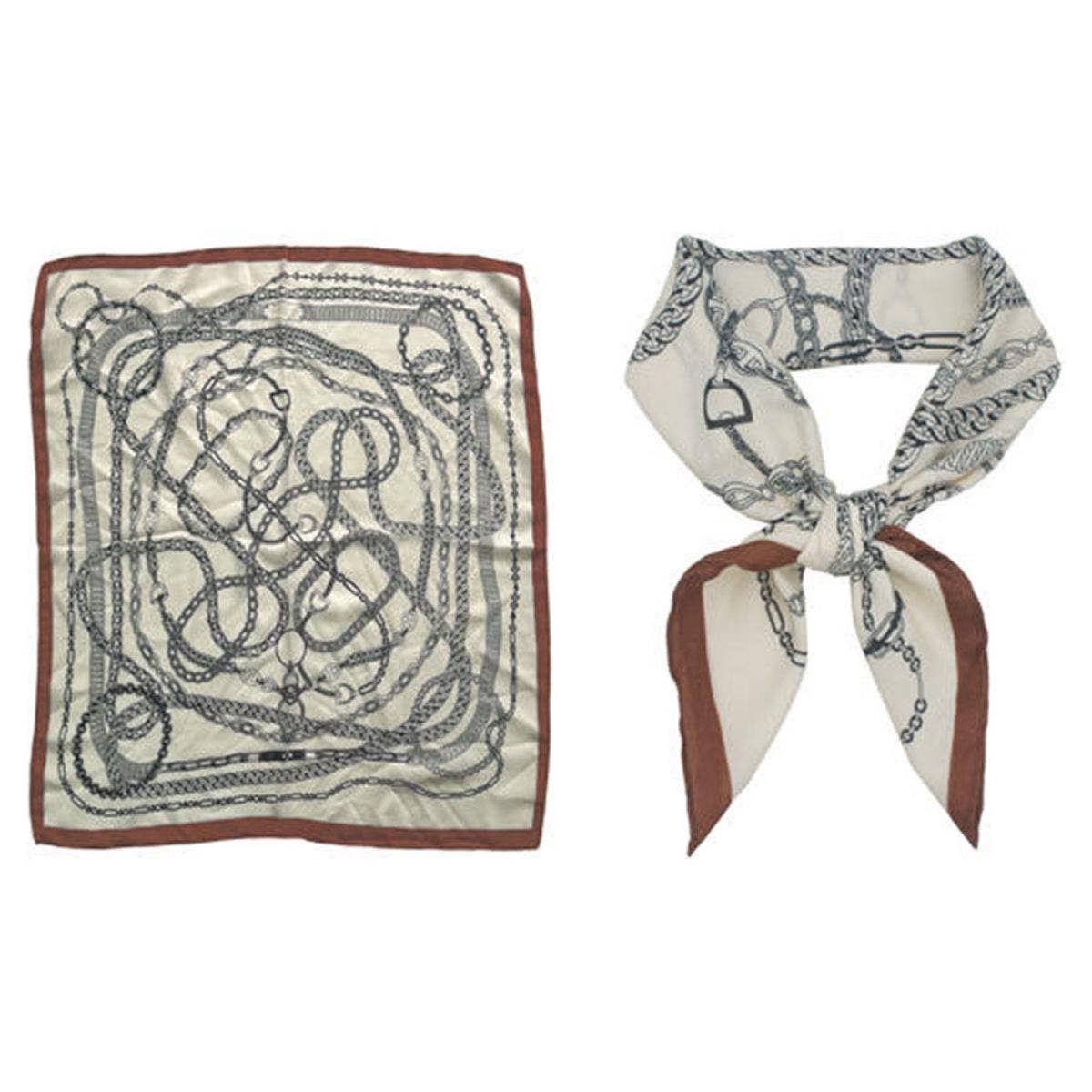 anbfashion - Chaos Chain Link Print Silky Bandana Square Neck S ISC-94664: IVORY