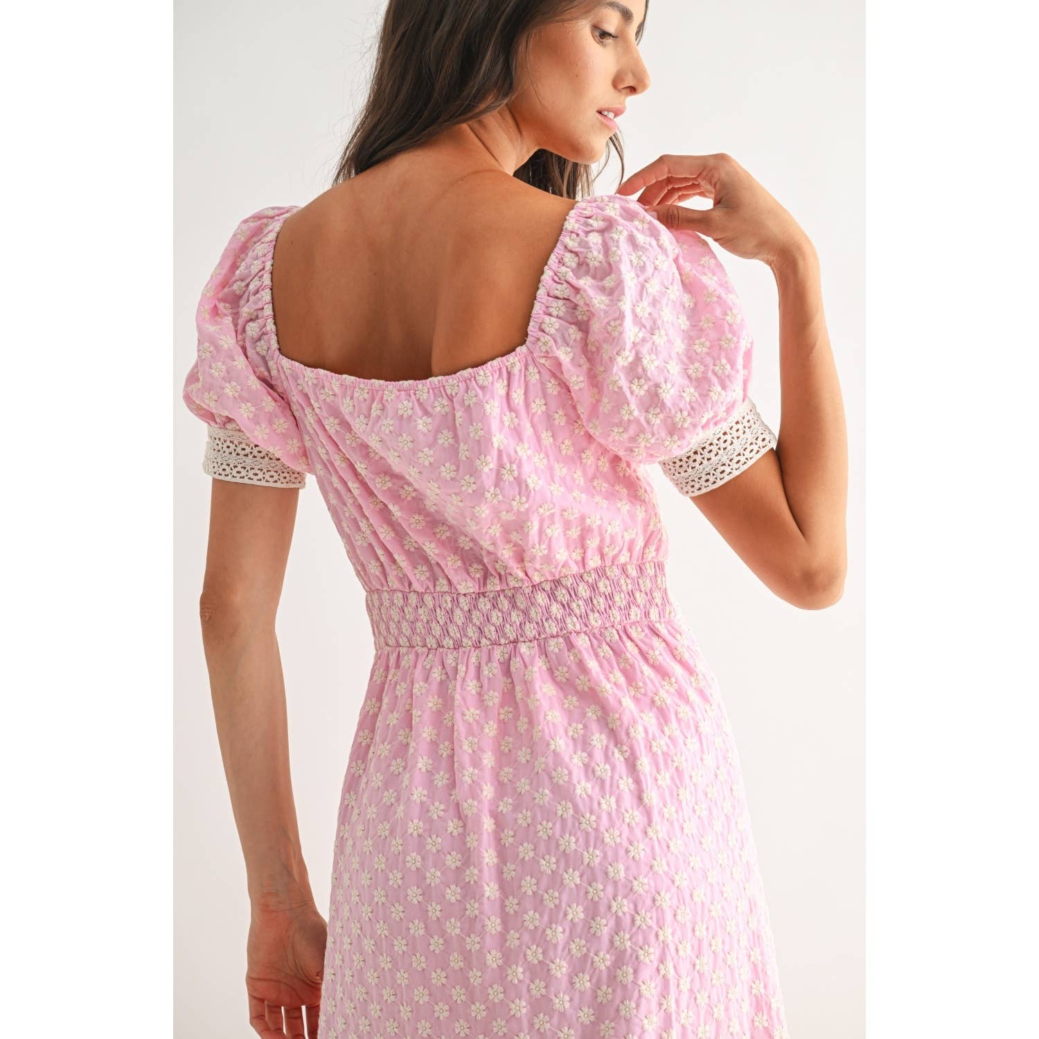 Camellia - PINK LACE-TRIMMED MAXI DRESS: LIGHT PINK/IVORY