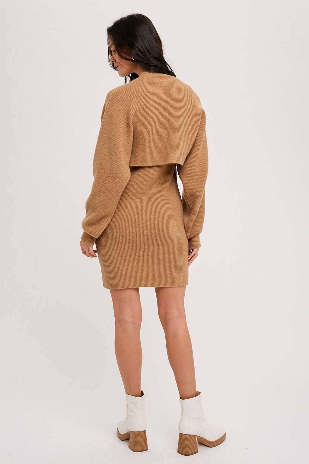 Bluivy - CROP TOP AND SLEEVELESS SWEATER DRESS SET: TOAST / S
