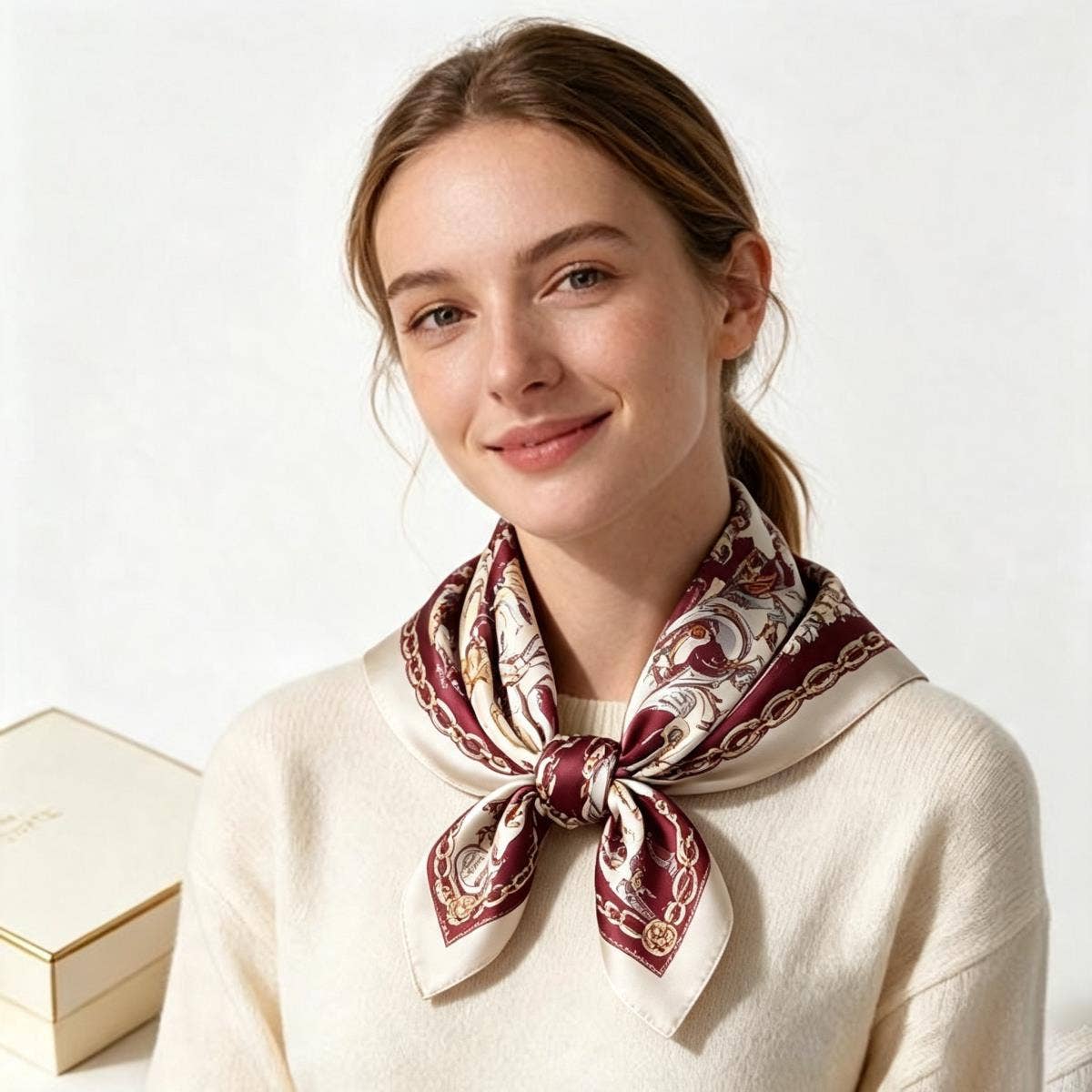 anbfashion - Chain Equestrian Silky Bandana Square Neck Scarf LVSC-324: OV