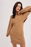 Bluivy - CROP TOP AND SLEEVELESS SWEATER DRESS SET: TOAST / M