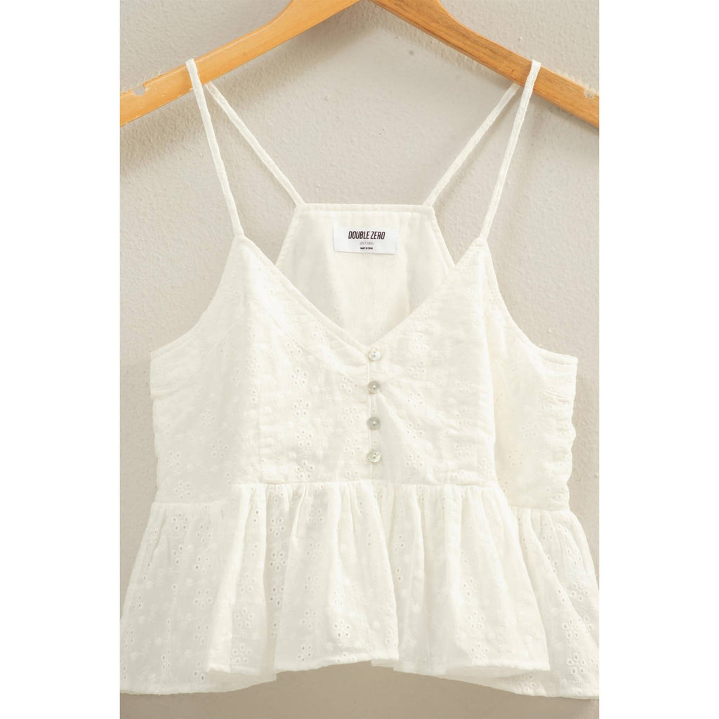 Double Zero - Eyelet Button Detail Peplum Top: RED