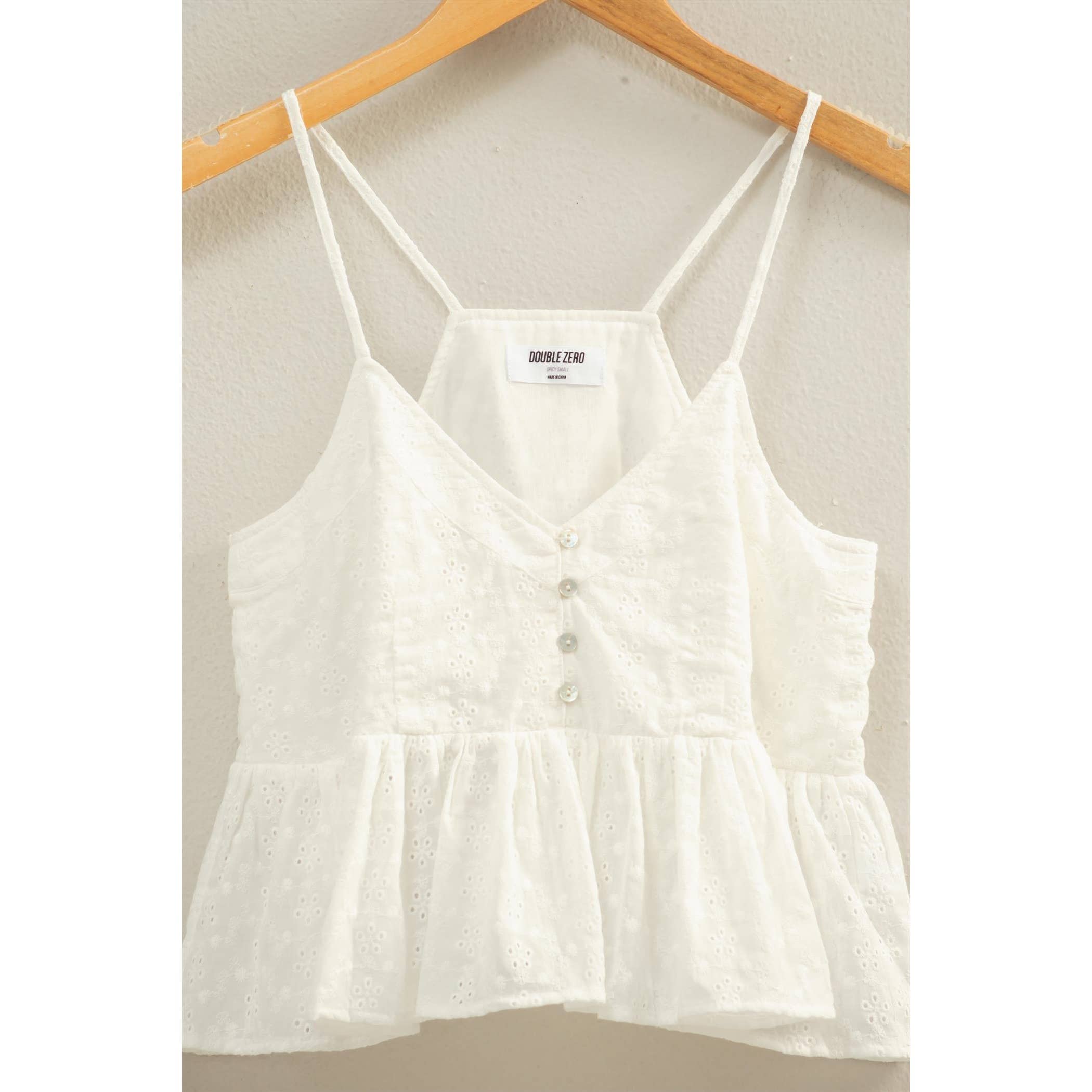 Double Zero - Eyelet Button Detail Peplum Top: RED