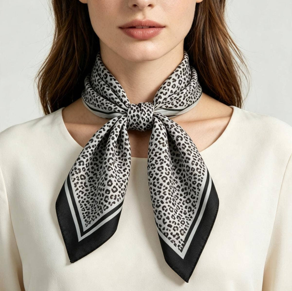anbfashion - Leopard Silky Bandana Square Neck Scarf LVSC-338: WT