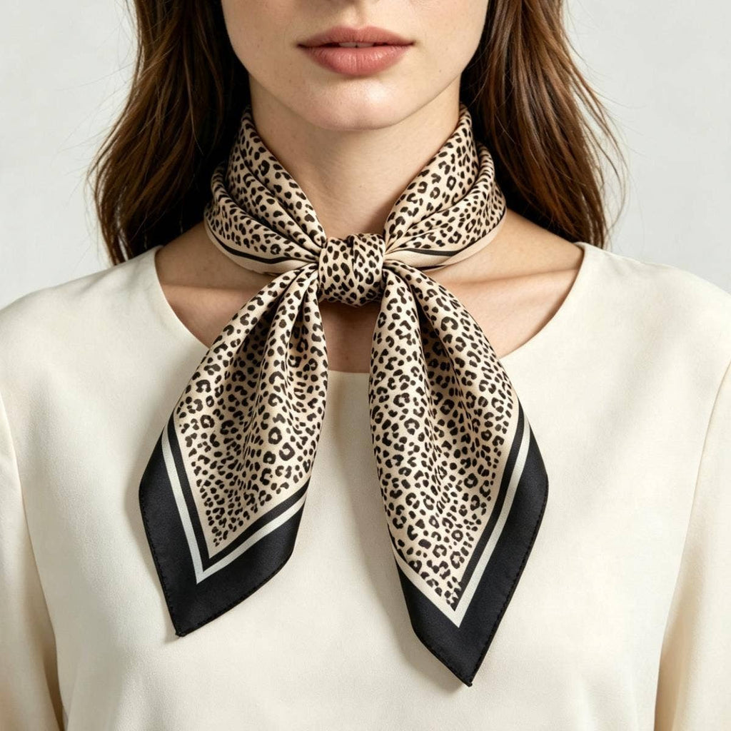 anbfashion - Leopard Silky Bandana Square Neck Scarf LVSC-338: WT
