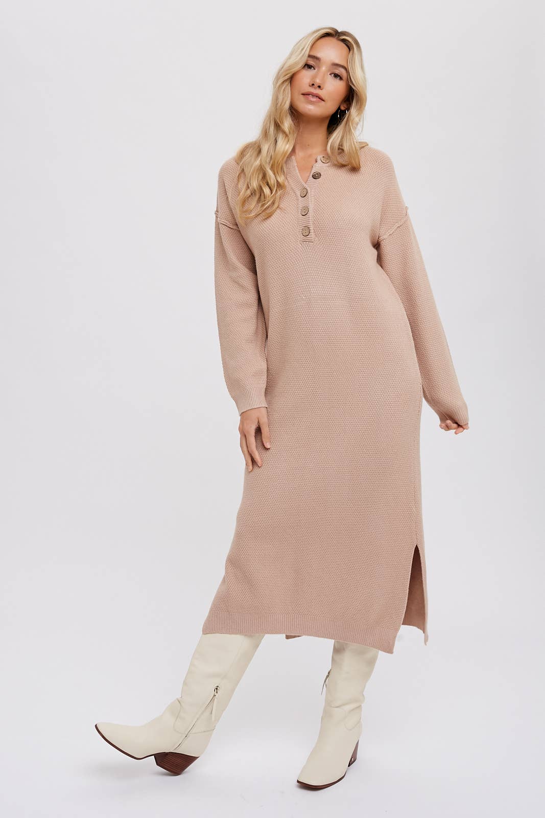 Bluivy - BUTTON FRONT MIDI SWEATER DRESS: FOREST / M