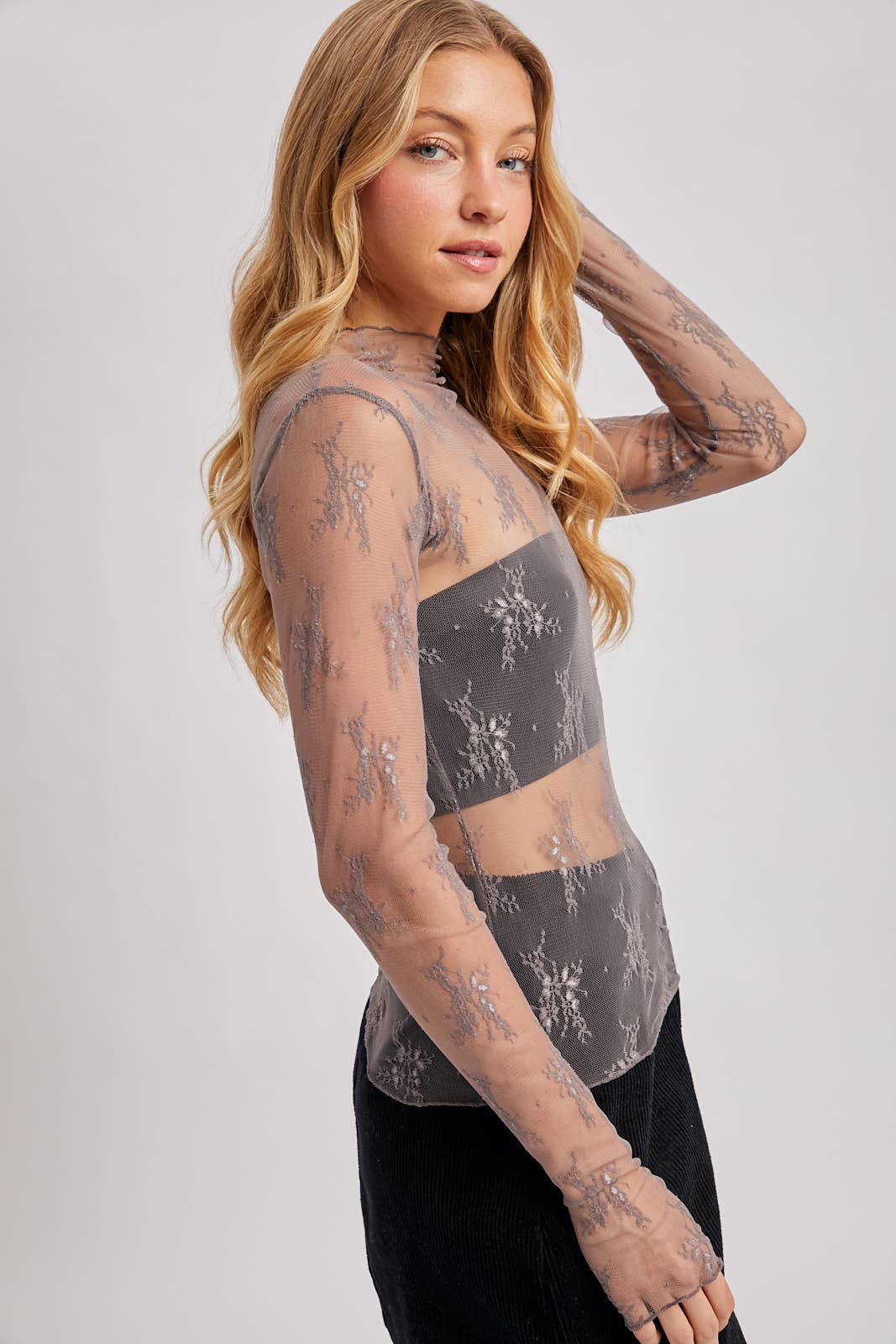 Bluivy - FLORAL EMBROIDERY LACE MESH LAYERING TOP: IVORY