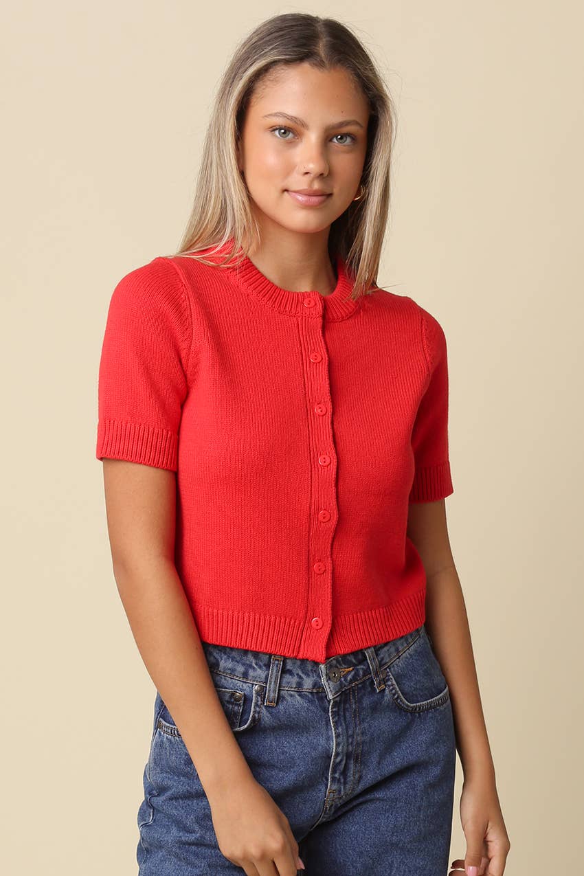 Olivaceous Leia Short Sleeve Knit Top IN Orange