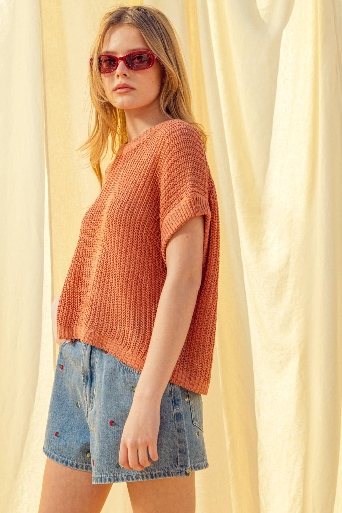 MIOU MUSE - T3332   DOLMAN SLEEVE KNITTED TOP: OFF WHITE